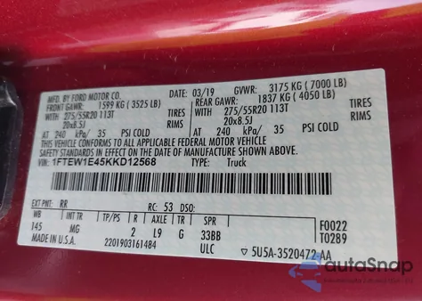 2019 Ford F150 Supercrew из США, поврежденный, VIN 1FTEW1E45KKD12568